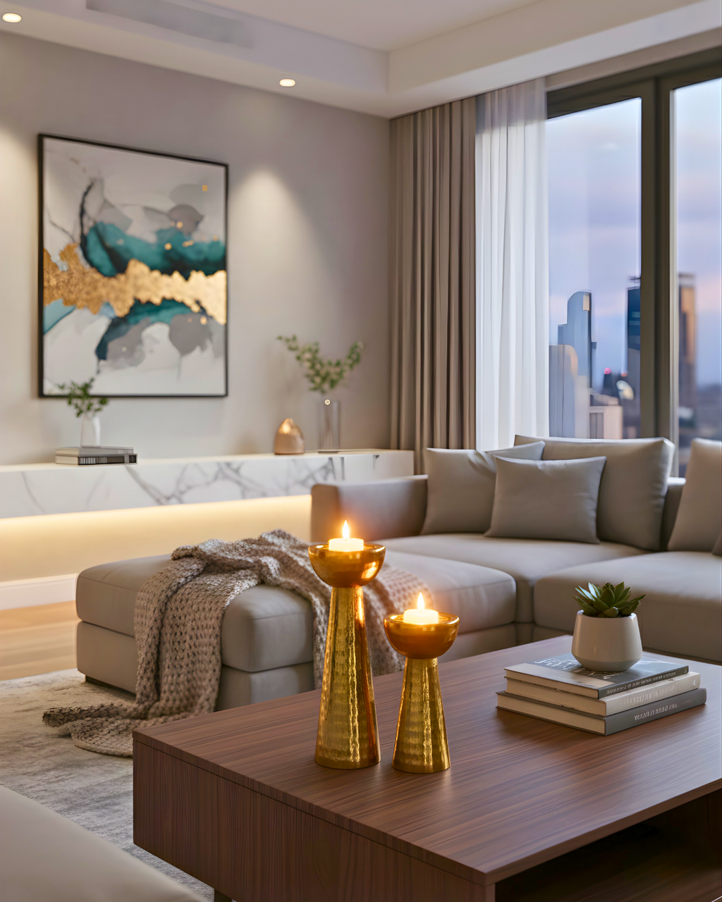 Set of 2 Hammered Golden Metal Candle Holders