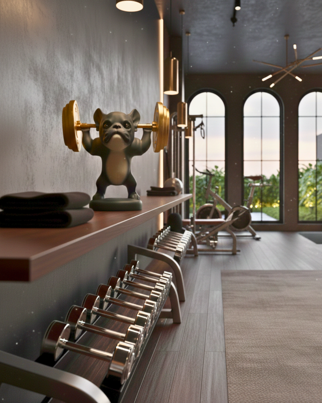 Modern Sports Bulldog - Weightlifter Frenchie Sculpture