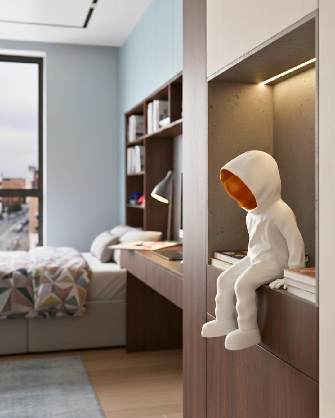 Cool Dude Seated Sculpture in Matte White & Gold