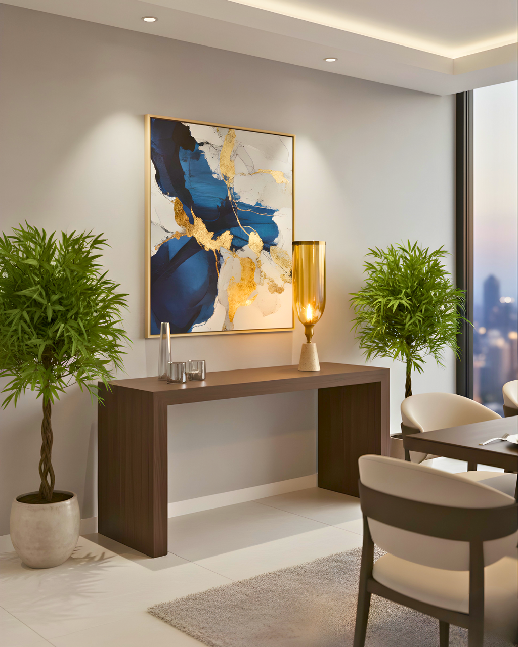 Amber Glass Decorative Candle Holder with Metal Stem & Marble Base