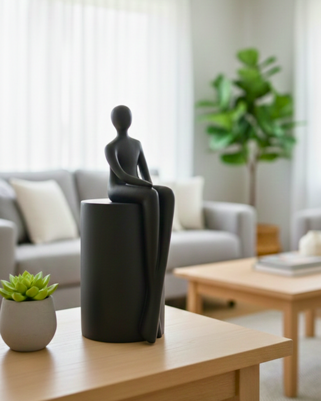 Graceful Poised Lady - Minimalist Black Abstract Figurine (Black)