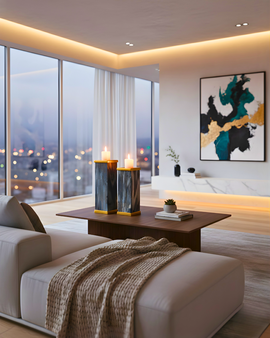 Set of 2 Luxury Metal & Marble Decor Vases