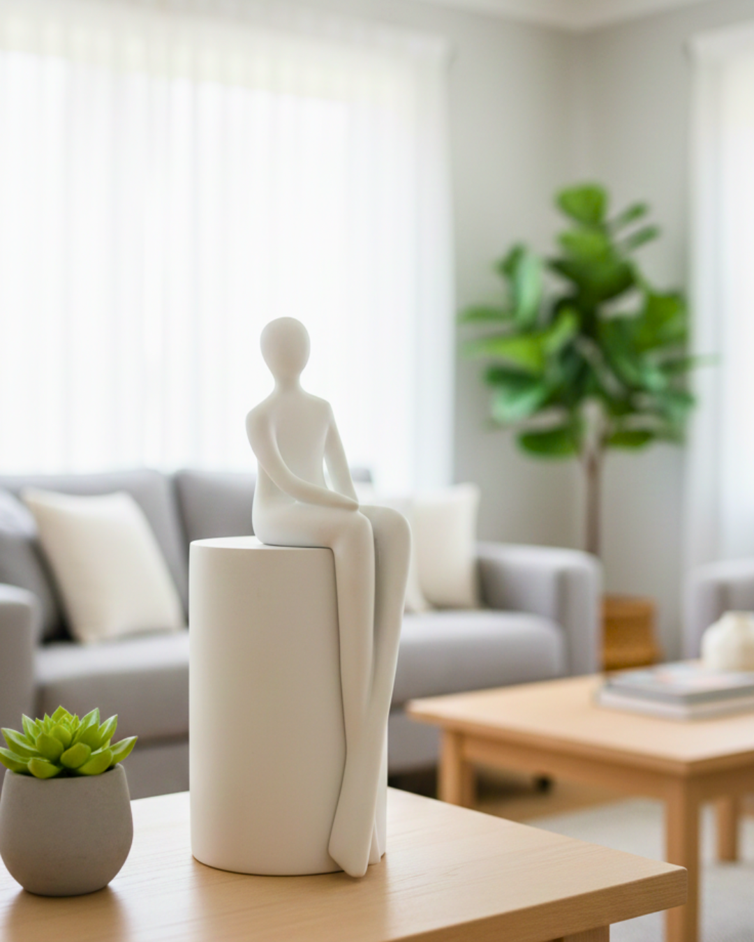 Graceful Poised Lady - Minimalist White Abstract Figurine