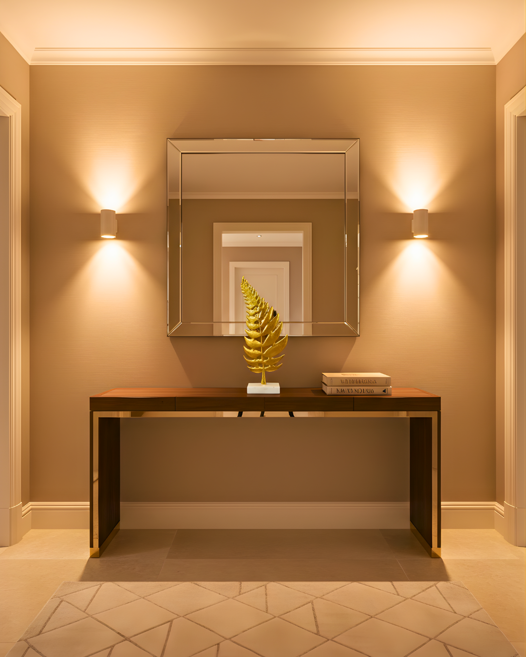 Golden Fern Leaf Sculpture with Marble Base