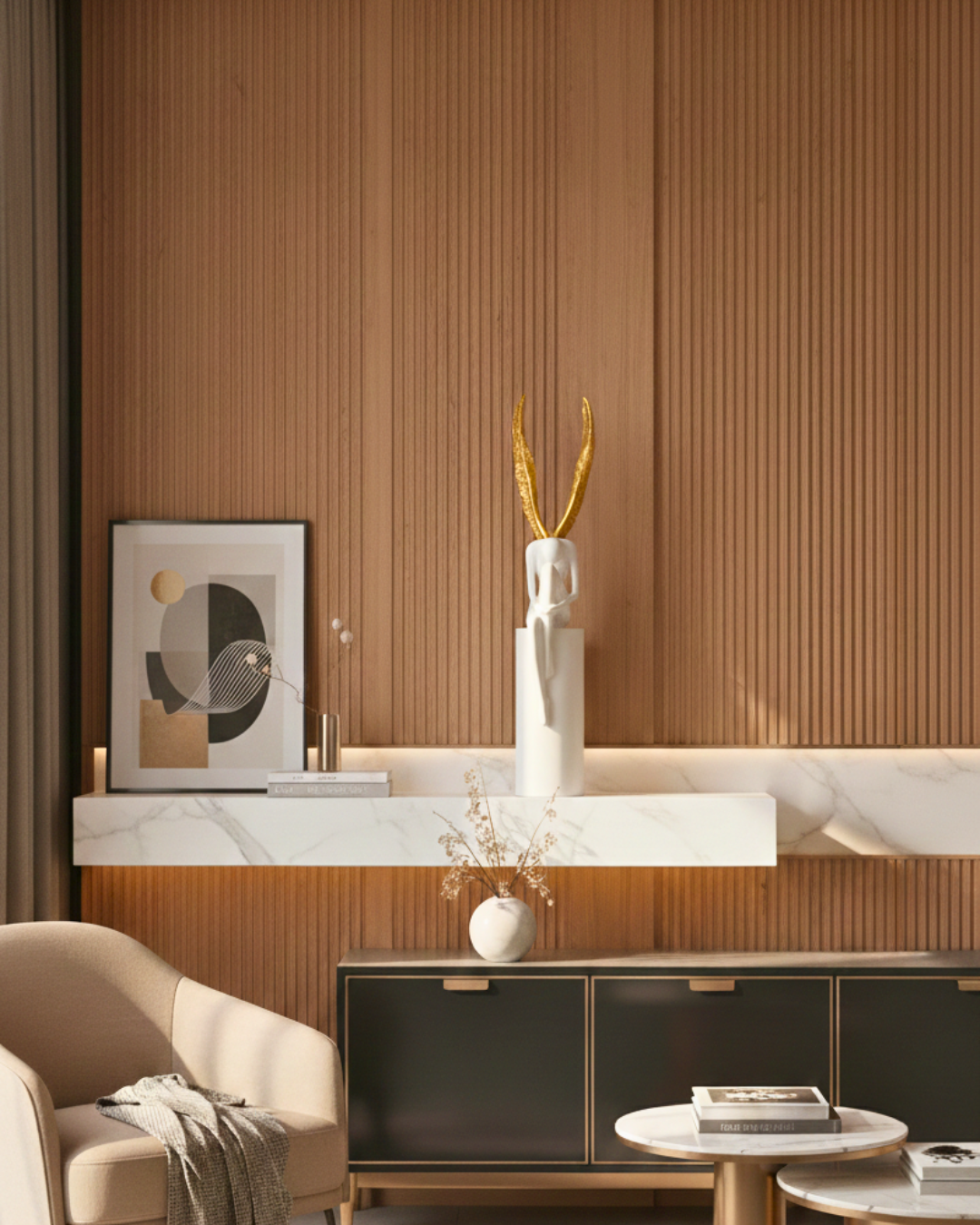 Modern Celestial Angel - Minimalist White and Gold Abstract Statuette