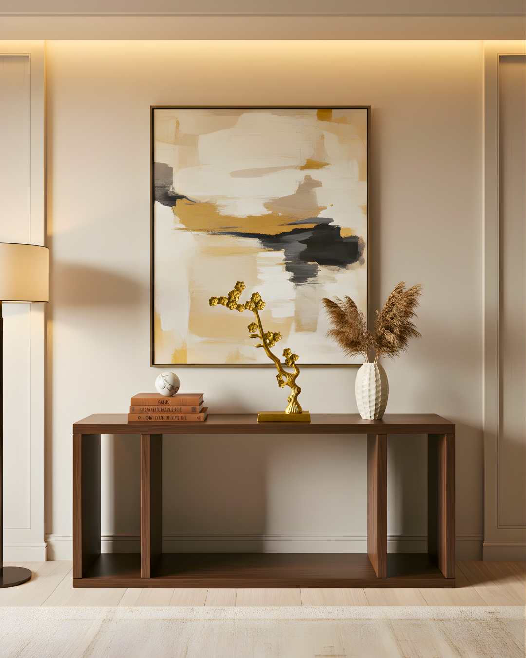 Golden Floral Metal Sculpture with Luxury Base