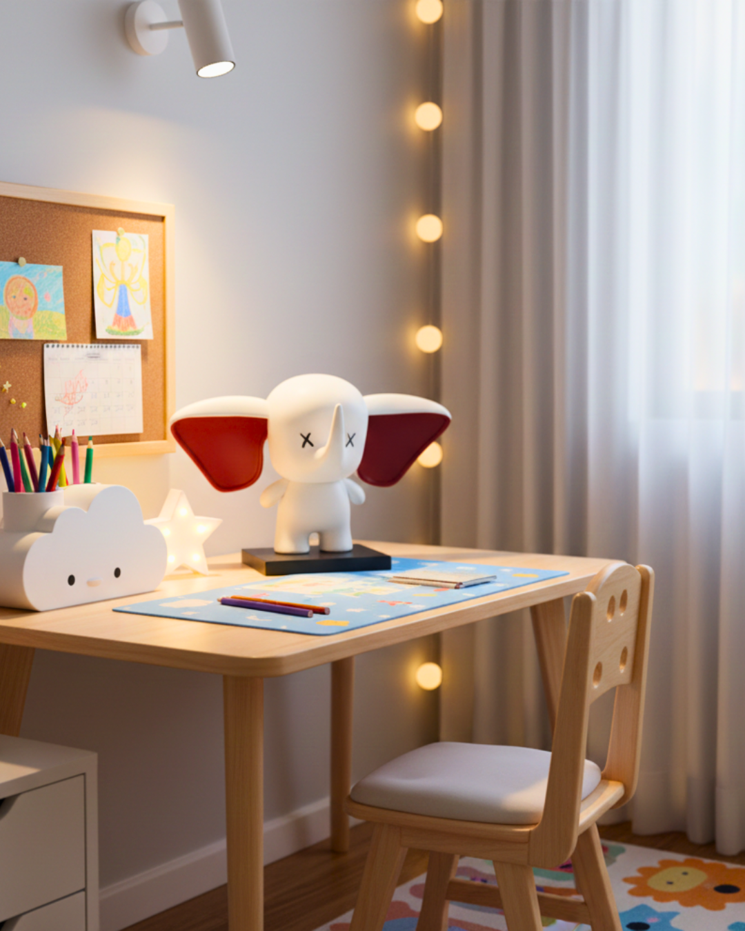 Modern Minimalist Elephant - Stylized White & Red Abstract Figurine