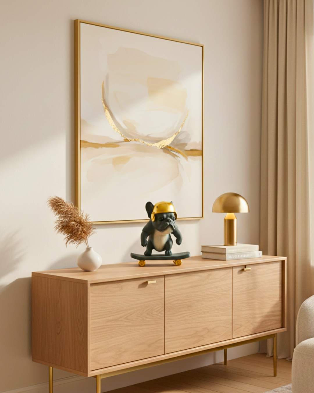 Modern Sports Bulldog - Skater Frenchie Sculpture