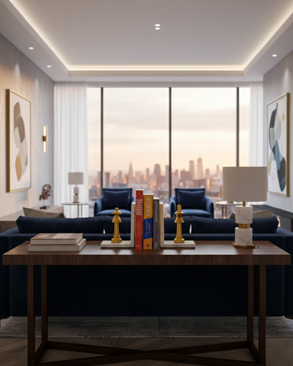 Golden Metal Chess Bookend Set with Marble Base