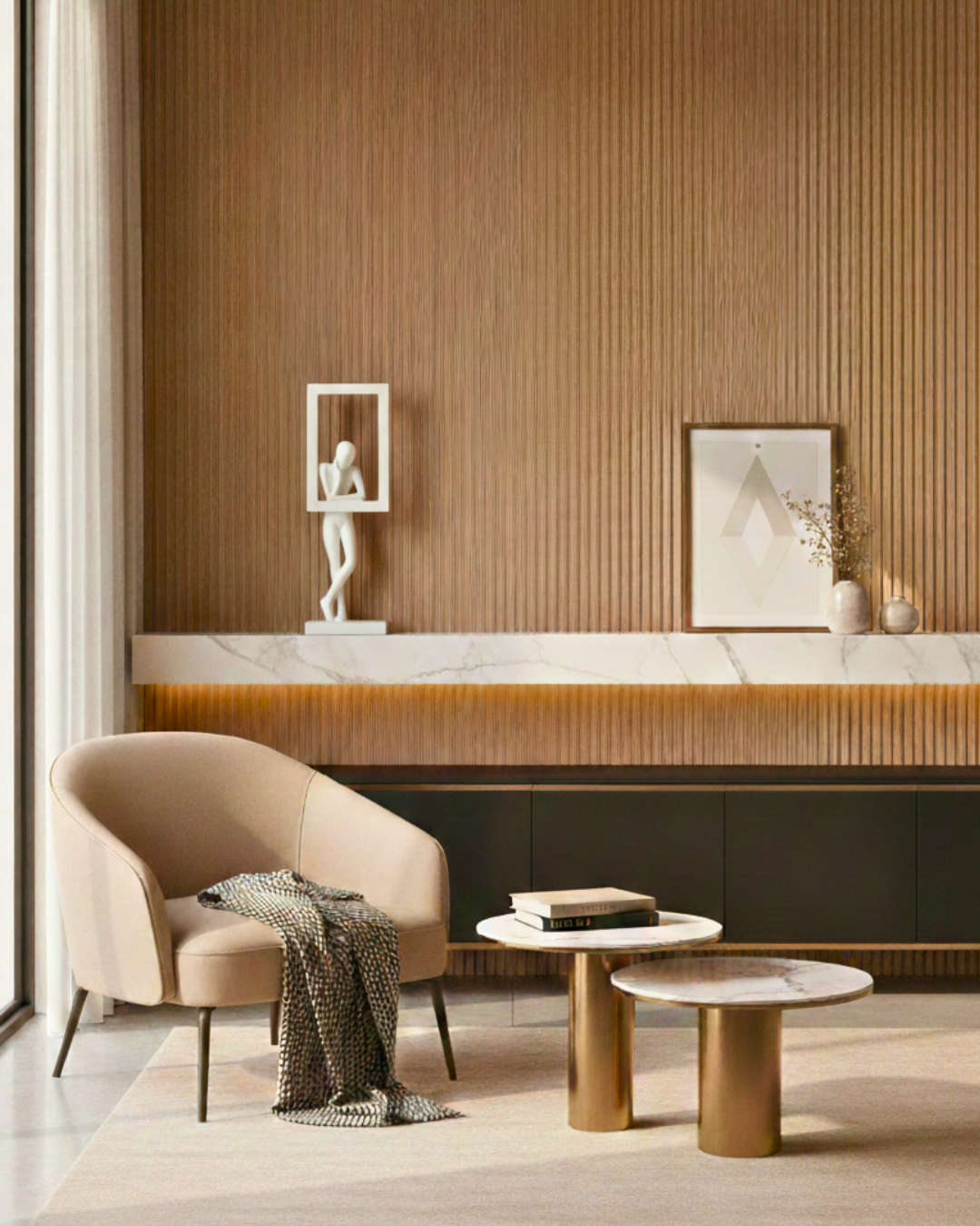 Modern Minimalist Thinker - White Abstract Figure with Framed Silhouette