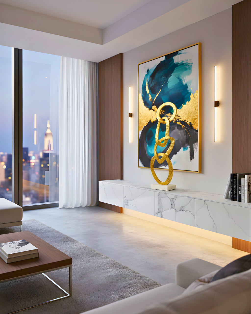 Interlinked Rings Decorative Sculpture with Marble Base