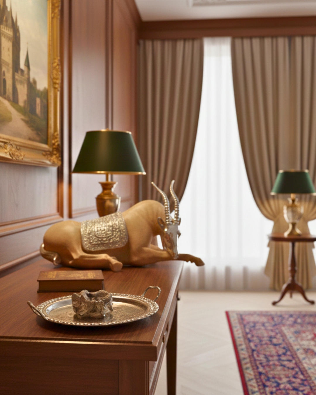 Graceful Desert Springbok - Reclining Antelope Figurine with Chrome Accents