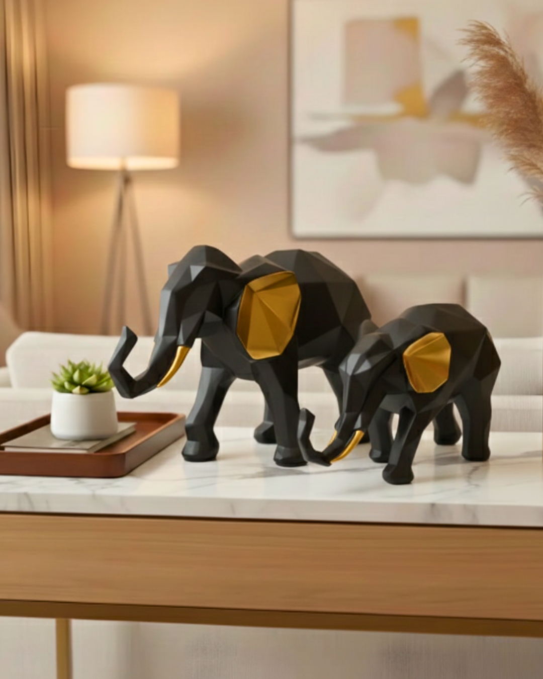 Nordic Geometric Elephant Set of 2 (Black)