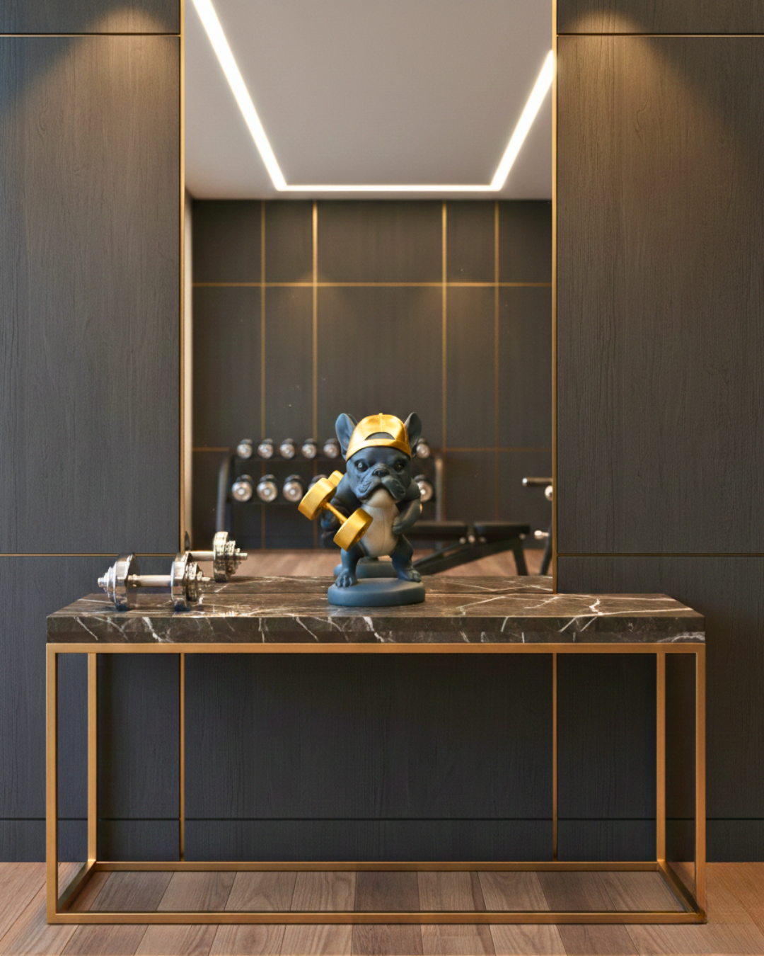 Modern Sports Bulldog - Gym Enthusiast Frenchie Sculpture