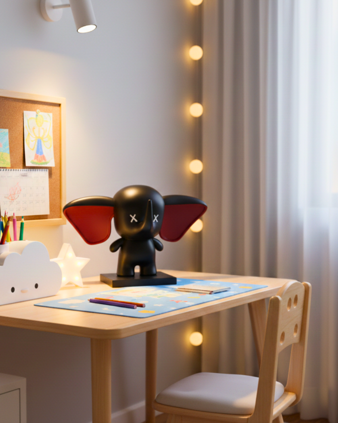 Modern Minimalist Elephant - Stylized Black & Red Abstract Figurine