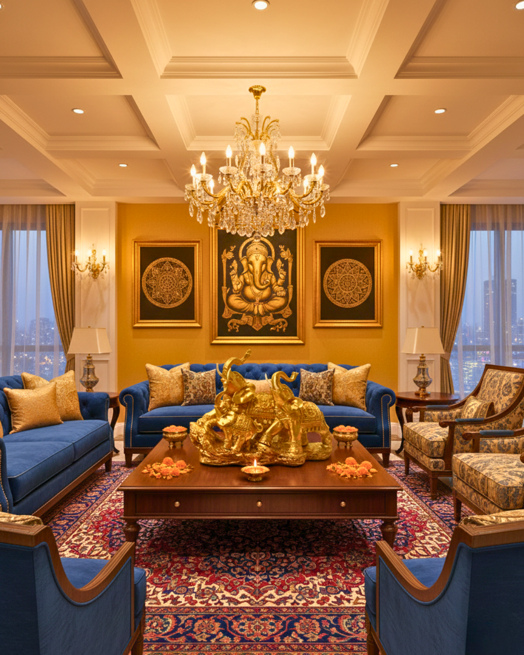 Golden Elephant Family Showpiece