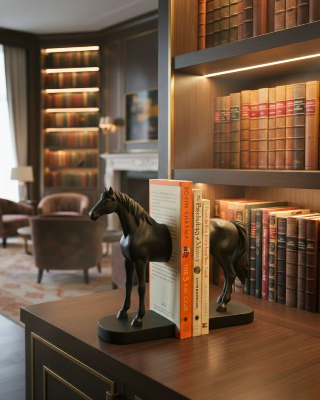 Modern Stallion Bookends - Premium Black Half-Horse Sculpture Set