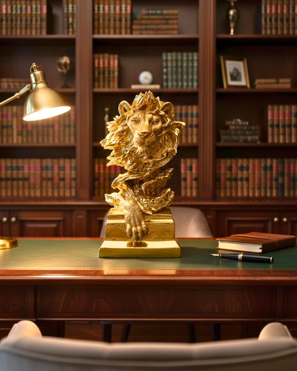 Majestic Golden Lion Bust Sculpture