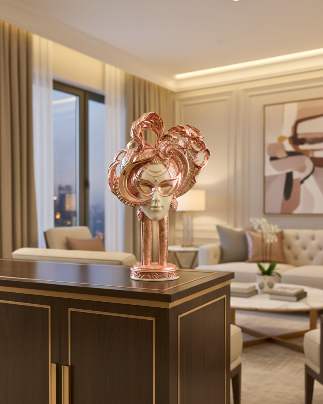 Venetian Carnival Queen - Rose Gold Ornate Masked Bust