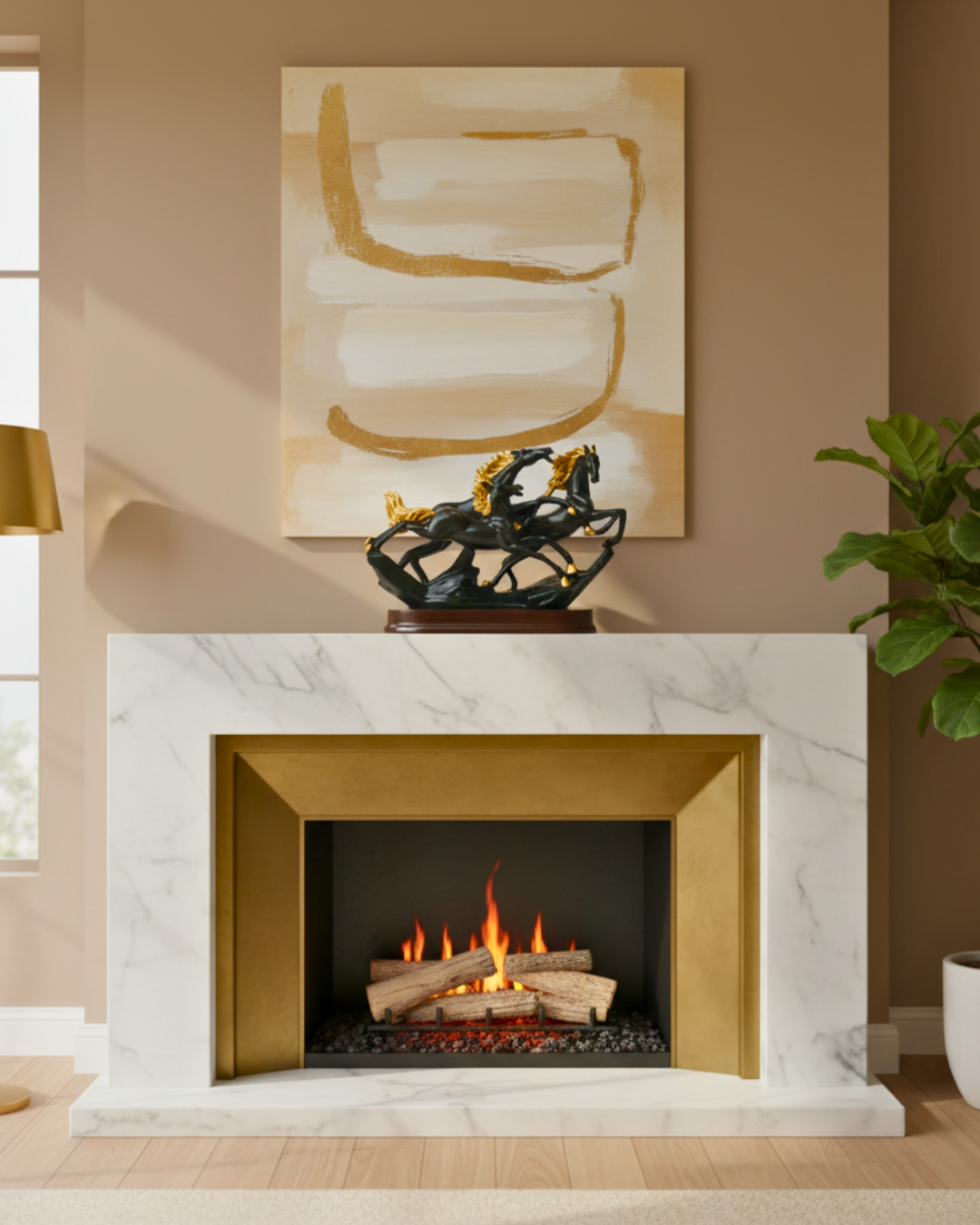 Trio of Speed - Modern Black & Gold Running Horses Showpiece