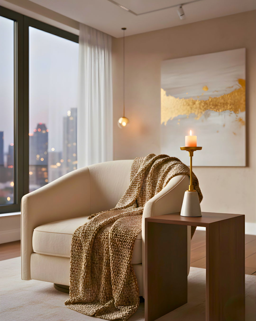 Golden Metal Candle Holder with Marble Base