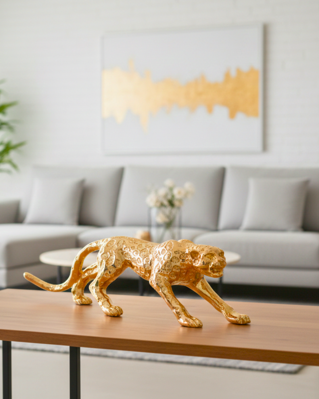 Galloping Golden Jaguar - Modern Luxury Wildlife Sculpture