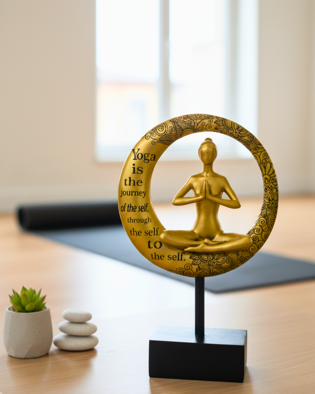 Golden Serenity Yoga Lady - Modern Meditative Mandala Artefact
