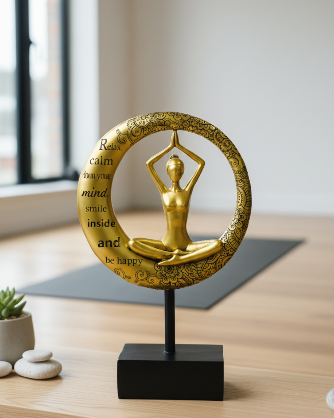 Zen Spirit Yoga Lady - Modern Gold & Black Meditation Artefact
